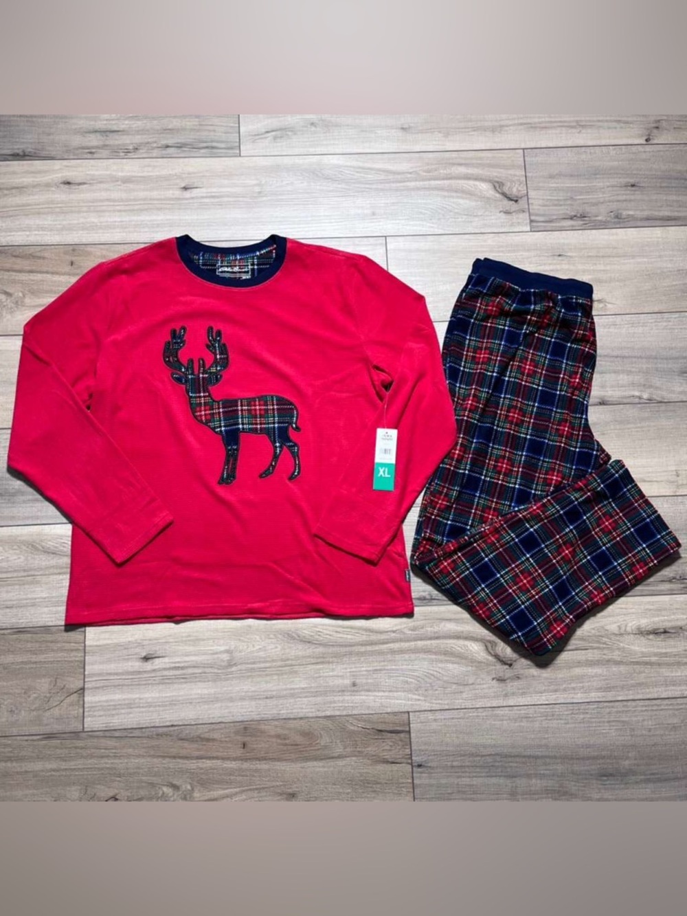 Eddie Bauer Men's Holiday Plaid Moose Pajama Lounge‎ Set Size XL Red Blue